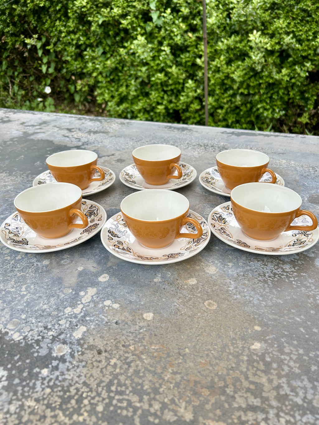Poole Pottery mid century "Desert Song" design 6 Cups & Saucers