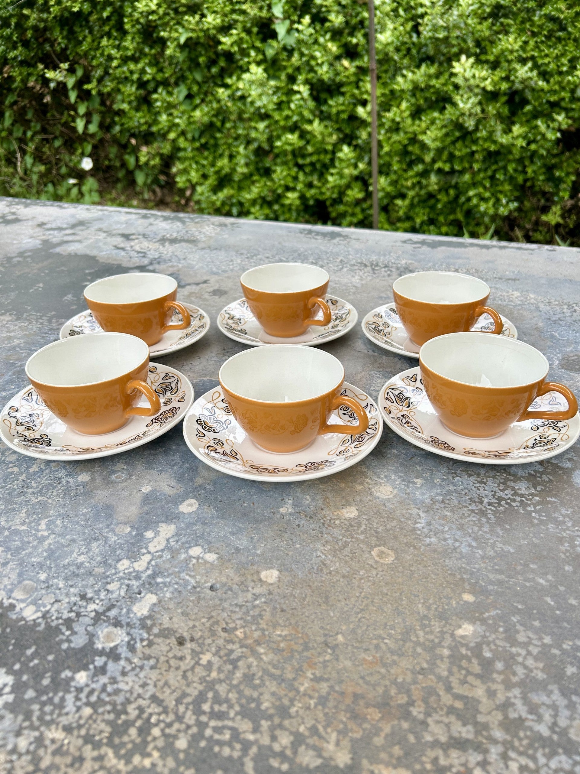 Poole Pottery mid century "Desert Song" design 6 Cups & Saucers