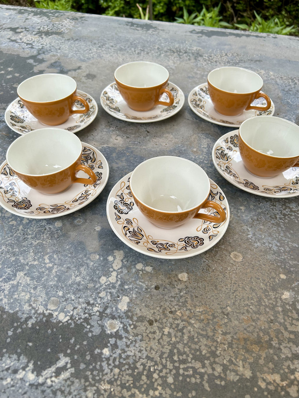 Poole Pottery mid century "Desert Song" design 6 Cups & Saucers