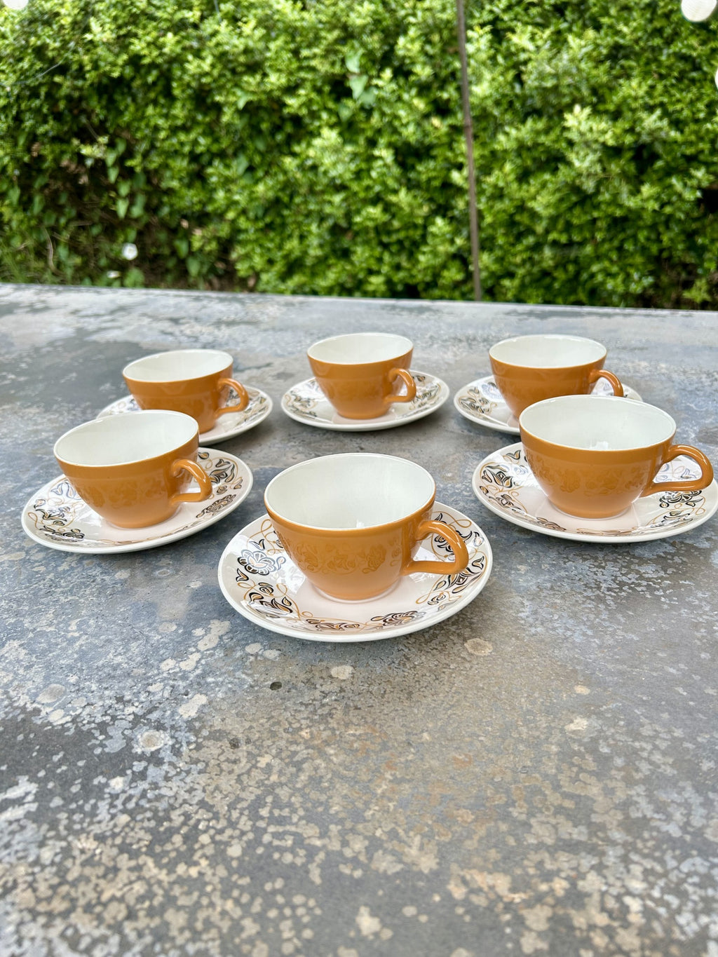 Poole Pottery mid century "Desert Song" design 6 Cups & Saucers