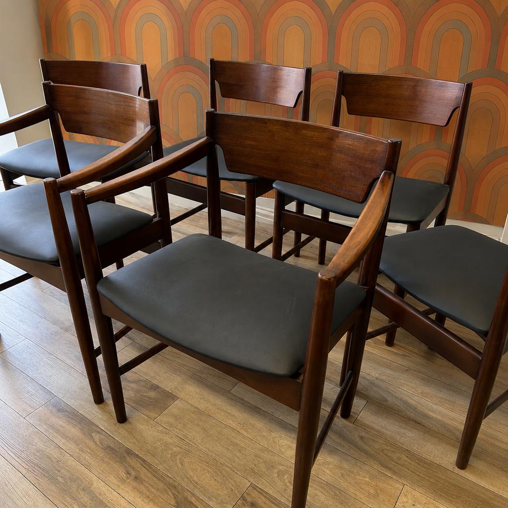 Set of Six GFM Polish Mid-Century Dining Chairs inc. Two Carvers