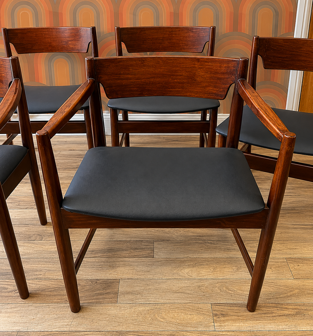 Set of Six GFM Polish Mid-Century Dining Chairs inc. Two Carvers