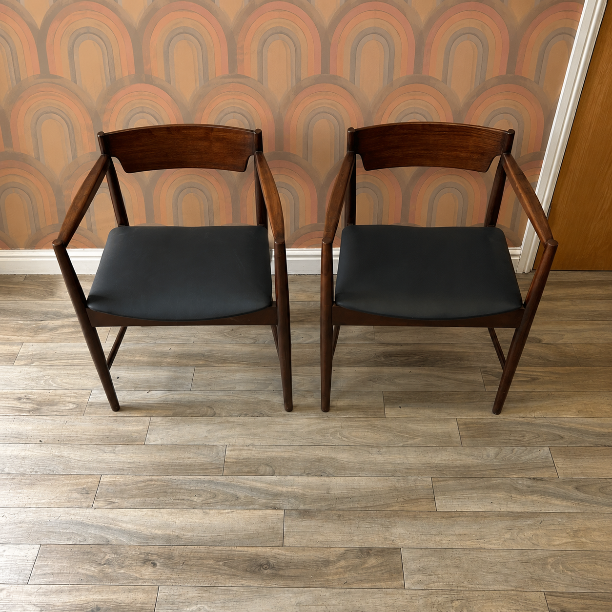 Set of Six GFM Polish Mid-Century Dining Chairs inc. Two Carvers