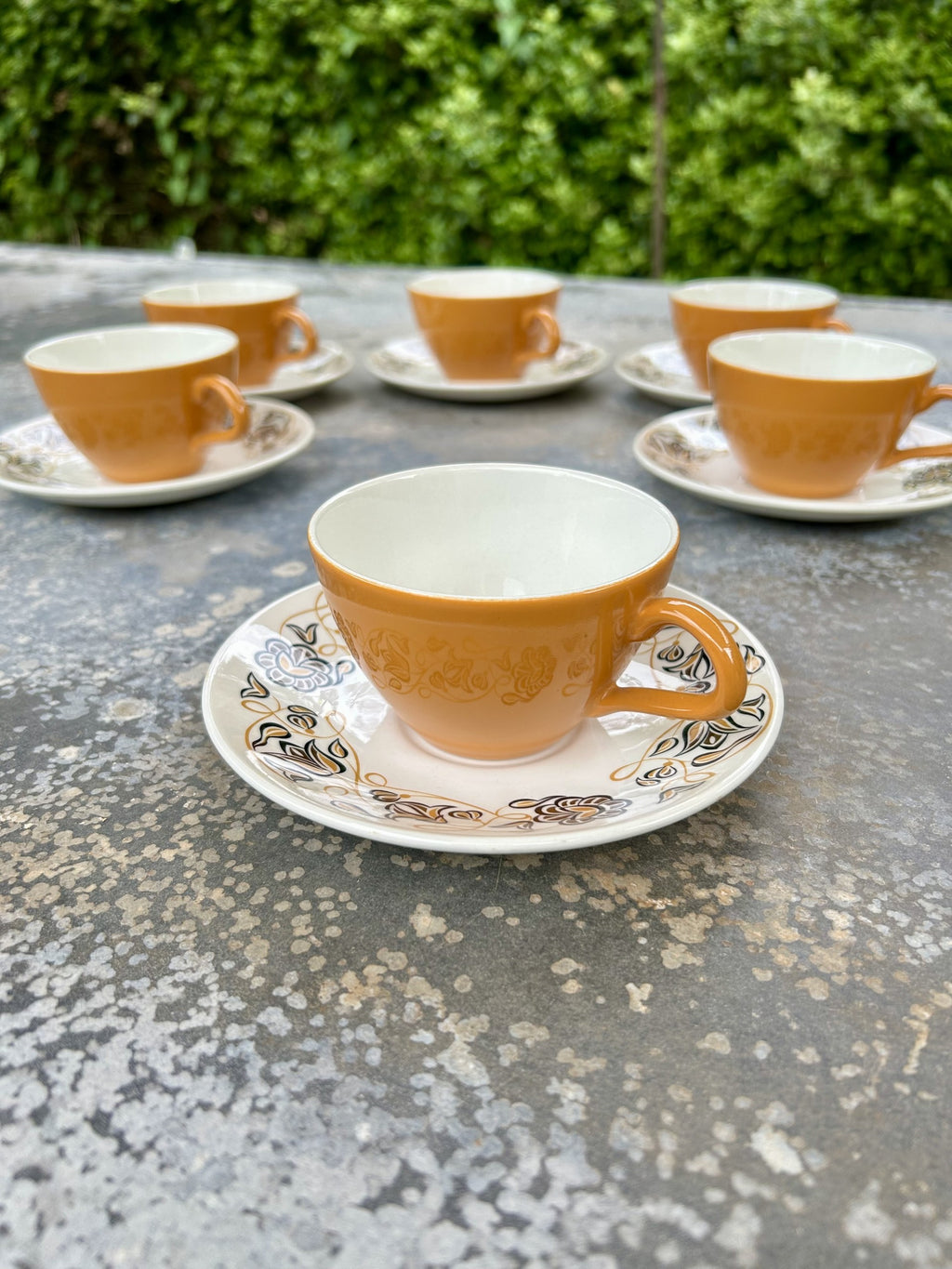 Poole Pottery mid century "Desert Song" design 6 Cups & Saucers