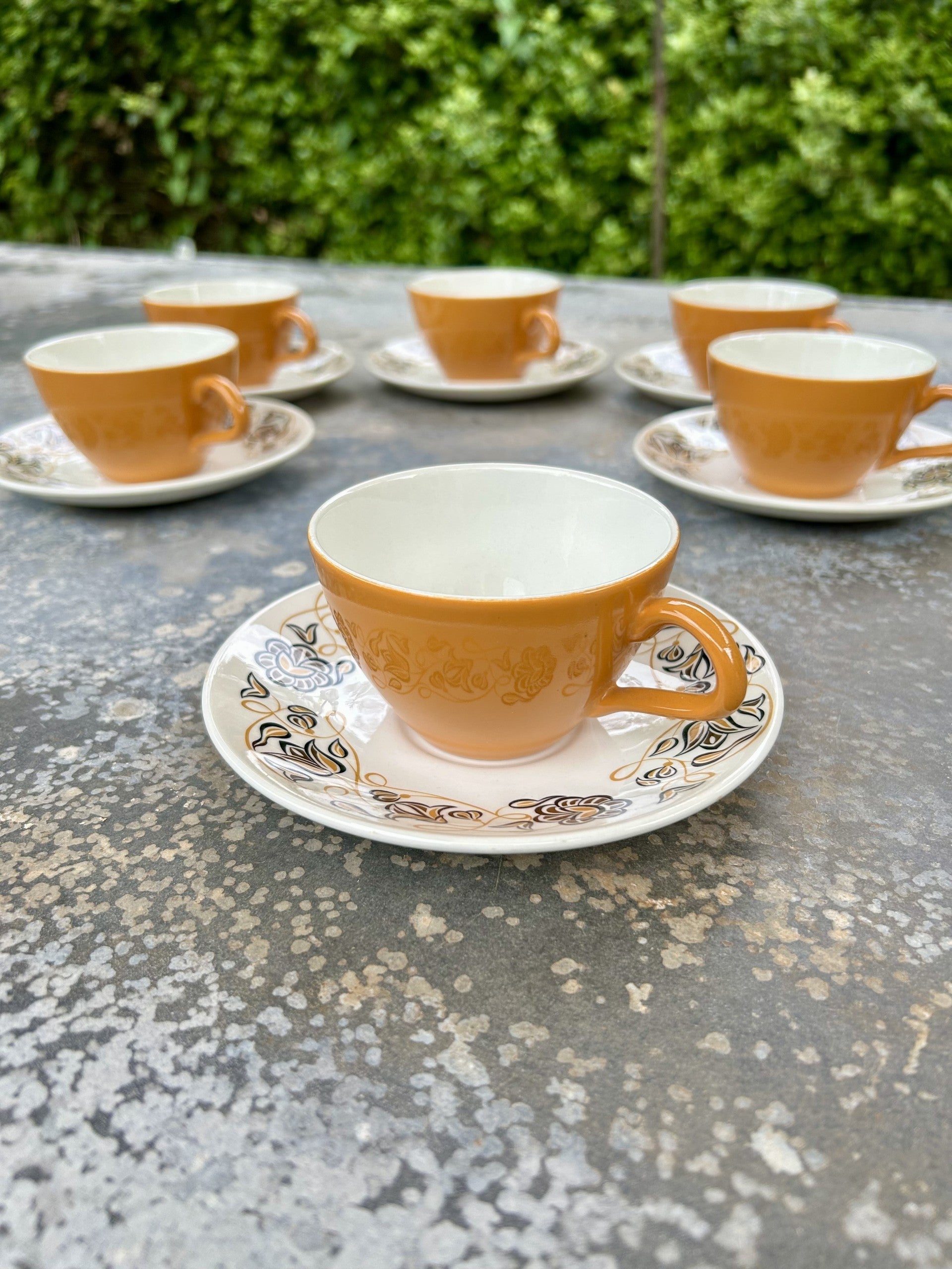 Poole Pottery mid century "Desert Song" design 6 Cups & Saucers