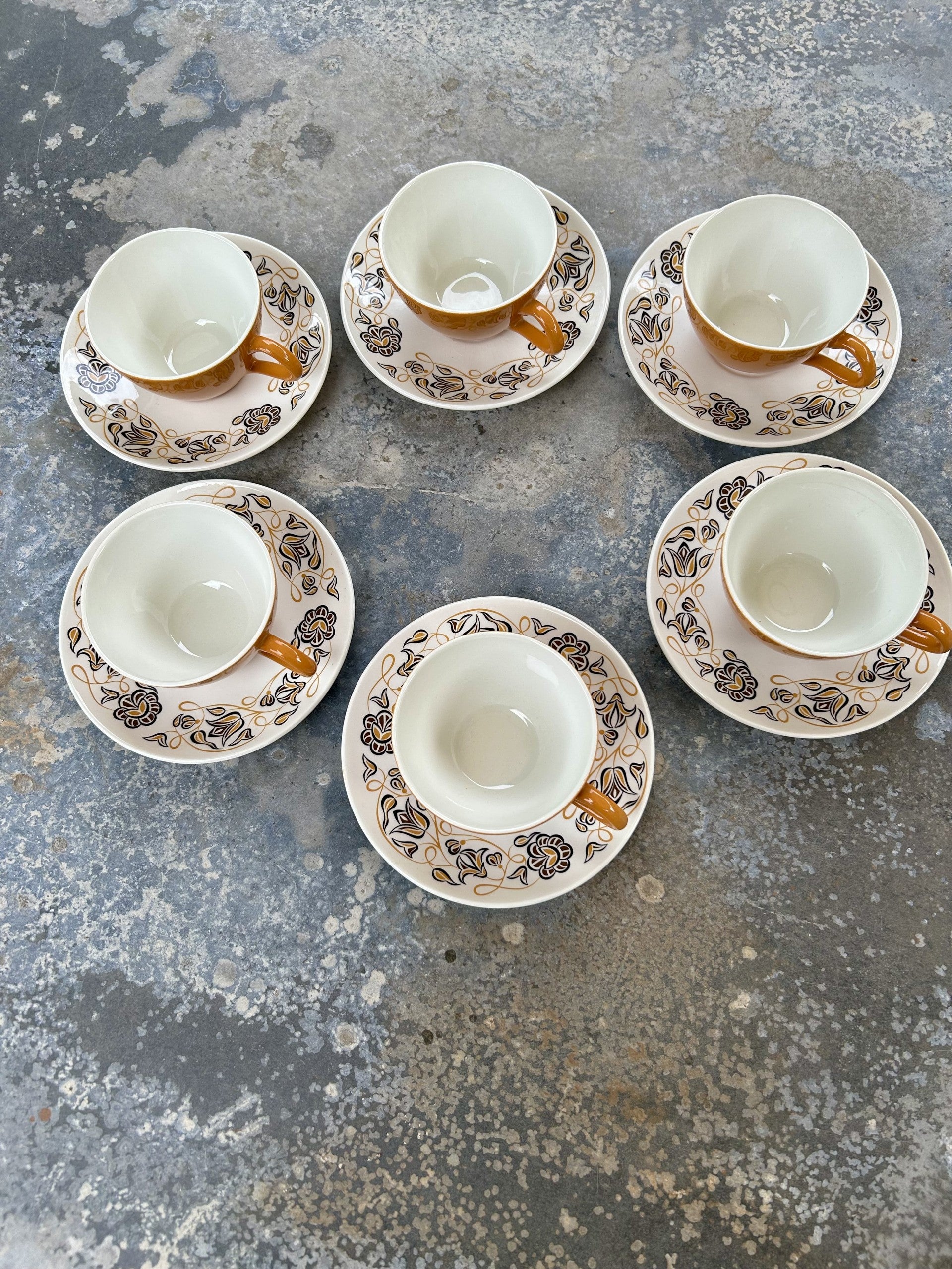 Poole Pottery mid century "Desert Song" design 6 Cups & Saucers